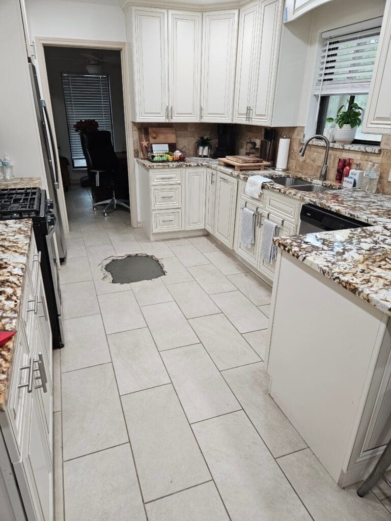 Kitchen completely cleaned after a foundation repair job in Pearland, Texas.
